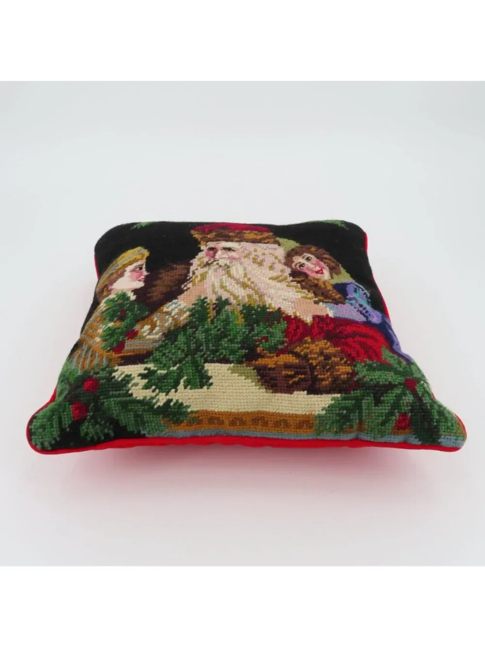 Father Christmas Papa Noel Children Needlepoint Throw Accent Pillow Xmas Holiday